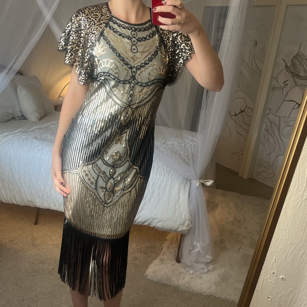 Gold and black art deco flapper costume